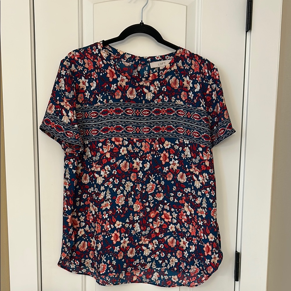 LOFT Floral Print Top - Blue and Red